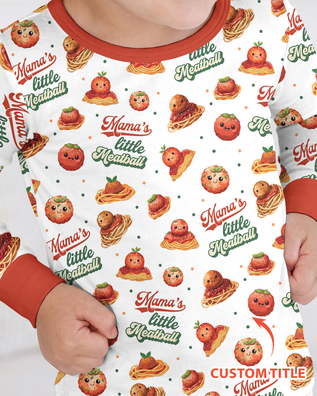 Custom Name Little Meatball Bamboo Two Piece Long Sleeve Pajama Set