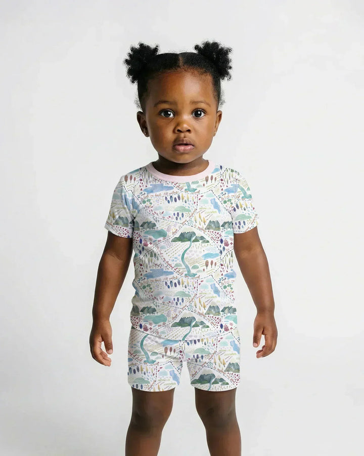 Whimsical Psalms 23 Map Bamboo Two Piece Short Sleeve Shorts Pajama Set