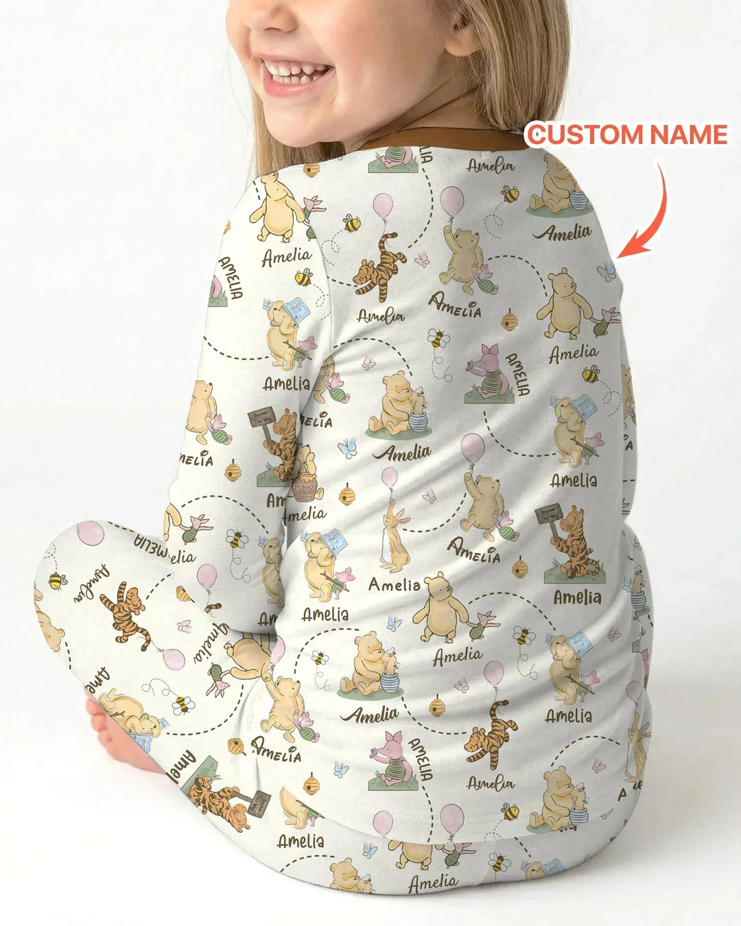 Once Upon A Bear Custom Name Bamboo Two Piece Long Sleeve Pajama Set