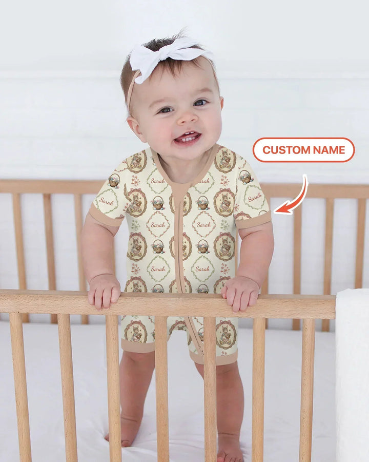 Vintage Bunny Easter Custom Name Mommy & Me Matching Bamboo Shorty Zippy