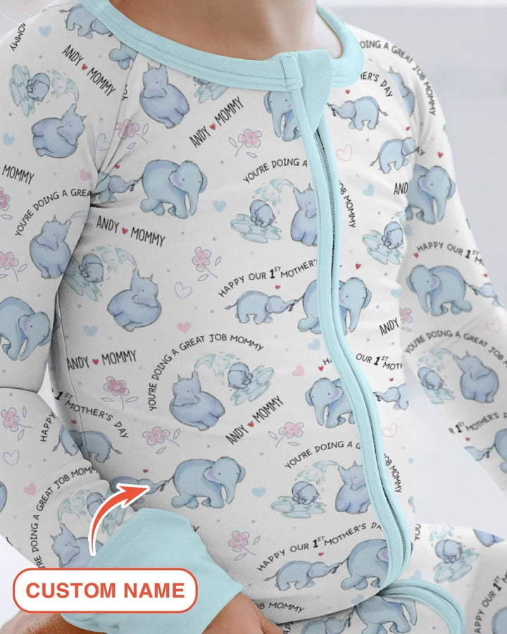Custom Name Mother & Baby Elephant Bamboo Convertible Zippy