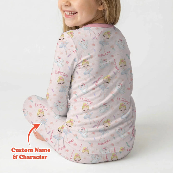 Custom Name Ballerina Doll Bamboo Two Piece Long Sleeve Pajama Set