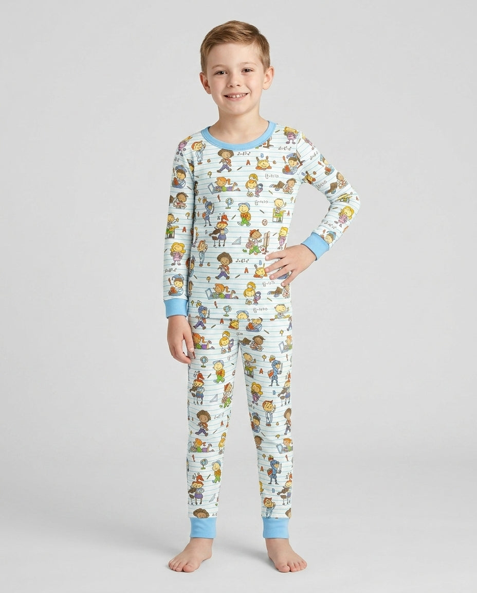 School Days Adventure Bamboo Two Piece Long Sleeve Pajama Set