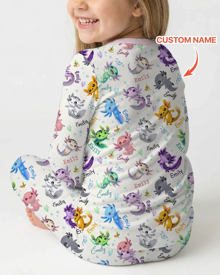 I Love You Axolotl Custom Name Bamboo Two Piece Long Sleeve Pajama Set