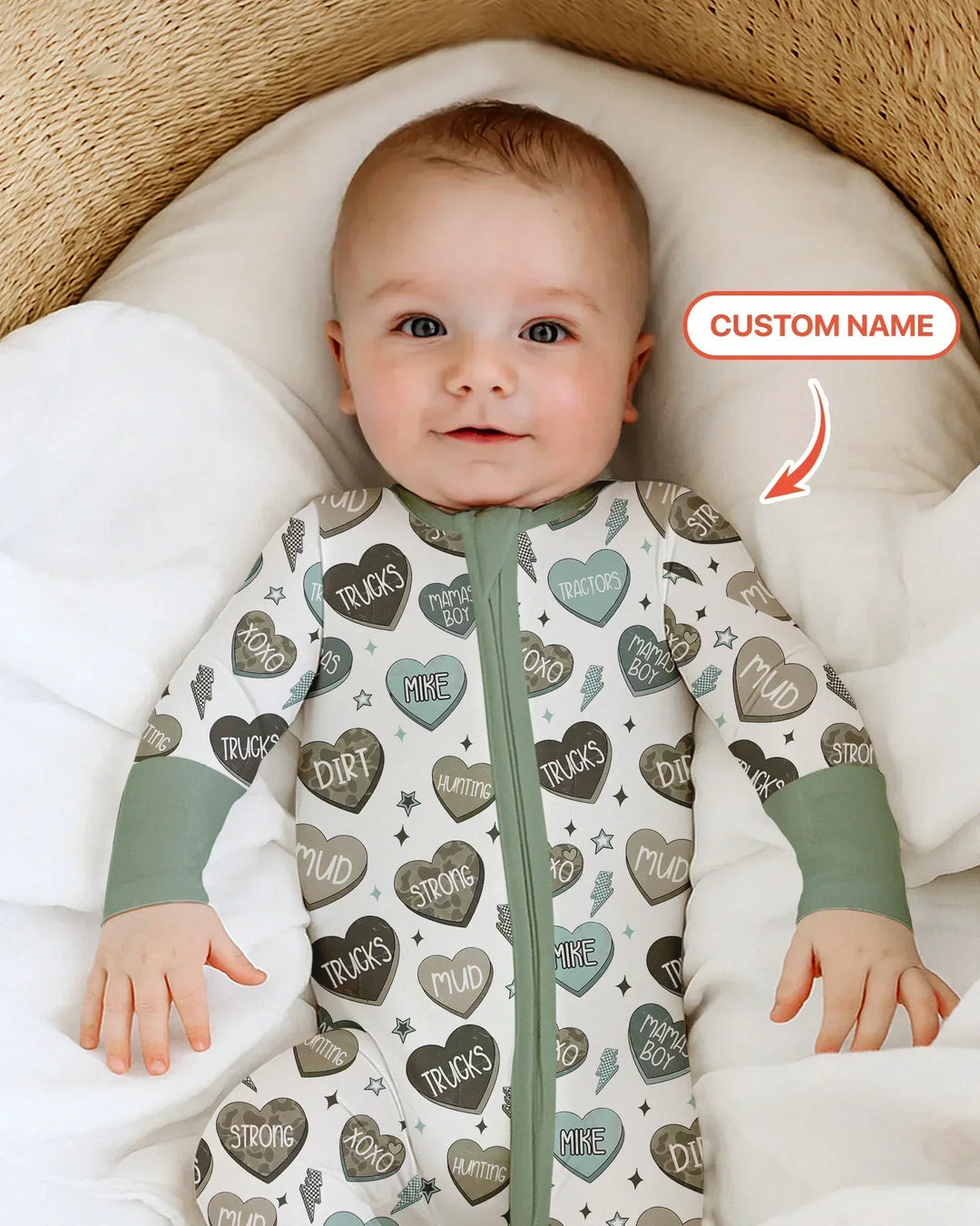 Personalized Camo Candy Hearts Bamboo Convertible Zippy