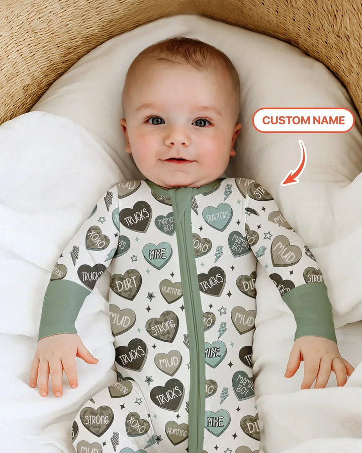 Personalized Camo Candy Hearts Bamboo Convertible Zippy