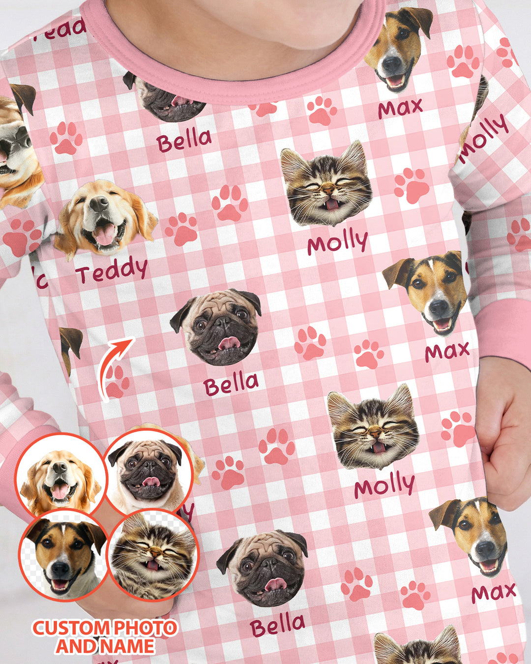 Custom Pet Photo With Name Bamboo Two Piece Long Sleeve Pajama Set