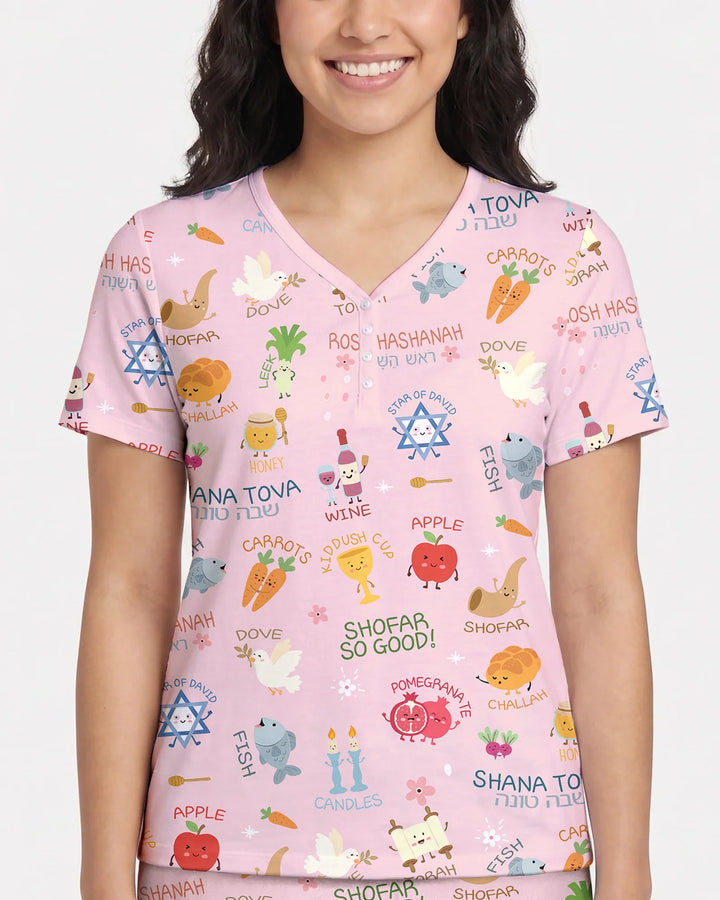 Family Rosh Hashanah Matching Bamboo Women Short Sleeve Short Pajama Set