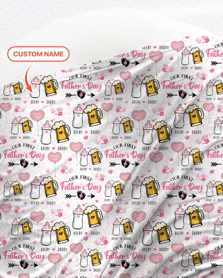 Custom Name First Father's Day Drink swaddle blanket