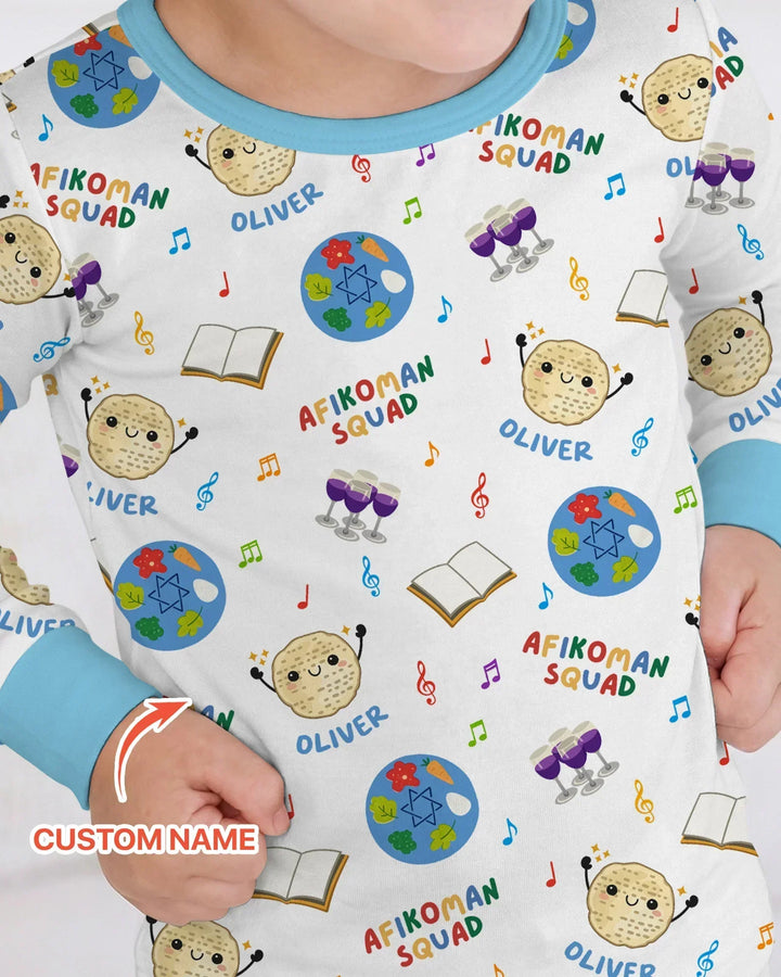Custom Name Passover Afikoman Squad Bamboo Two Piece Long Sleeve Pajama Set