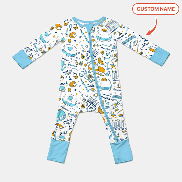 Happy Hanukkah Doodles Custom Name Family Matching Bamboo Convertible Zippy