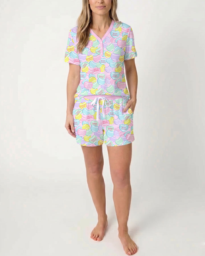 Tennis Candy Family Matching Bamboo Women Short Sleeve Short Pajama Set