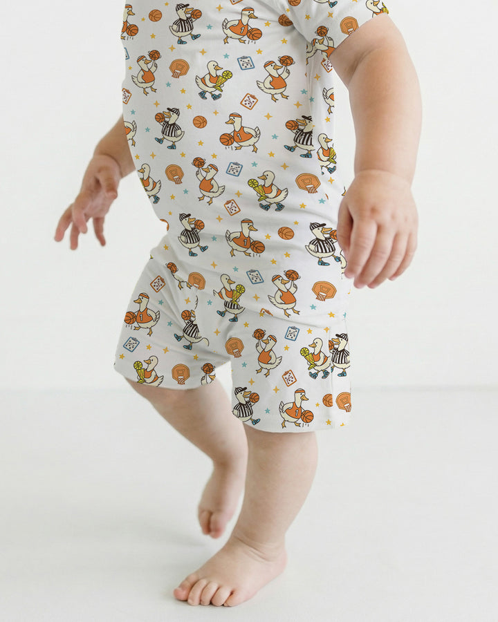 Silly Goose Playing Basketball Bamboo Two Piece Short Sleeve Shorts Pajama Set
