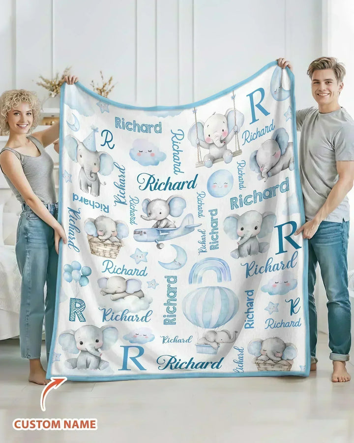 Elephant Love Custom Name Bamboo Blanket