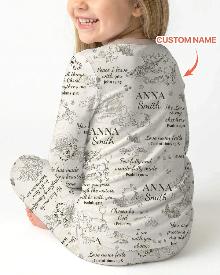 Classic Bear Bible Verse Custom Name Bamboo Two Piece Long Sleeve Pajama Set