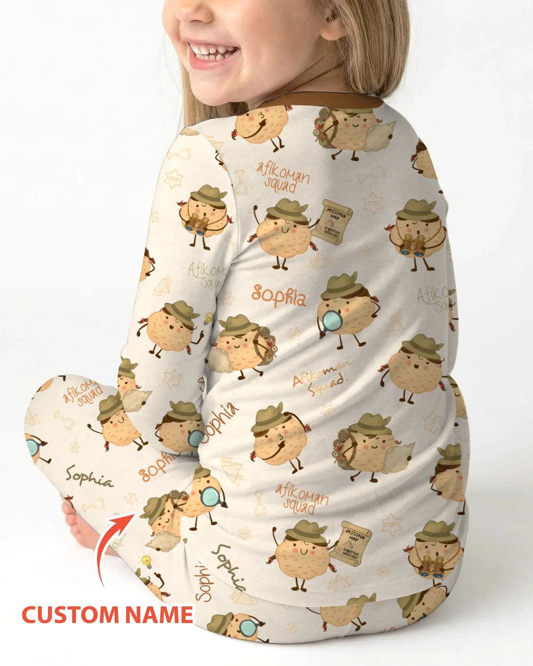 Custom Name Passover Afikoman Bamboo Two Piece Long Sleeve Pajama Set