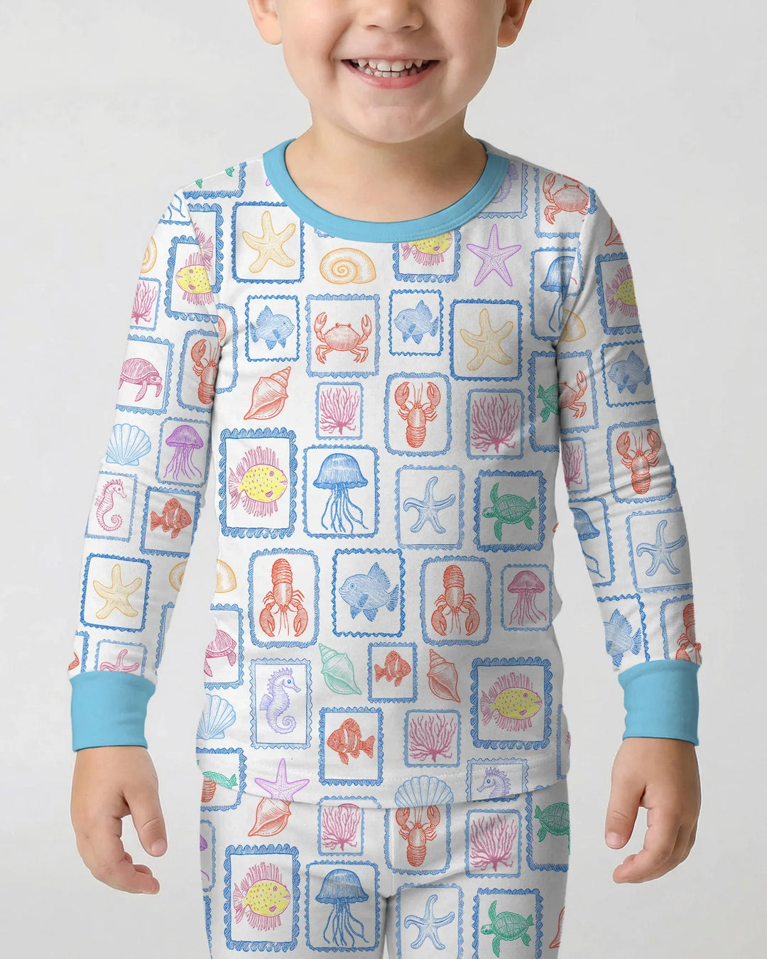 Coastal Treasures Family Matching Bamboo Two Piece Long Sleeve Pajama Set