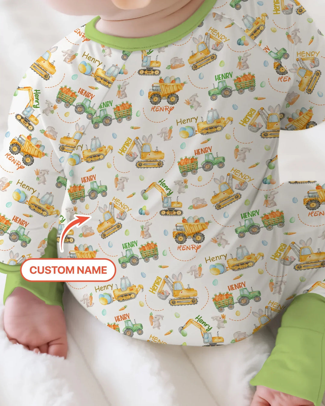 Easter Construction Vehicles Custom Name Bamboo Convertible Zippy