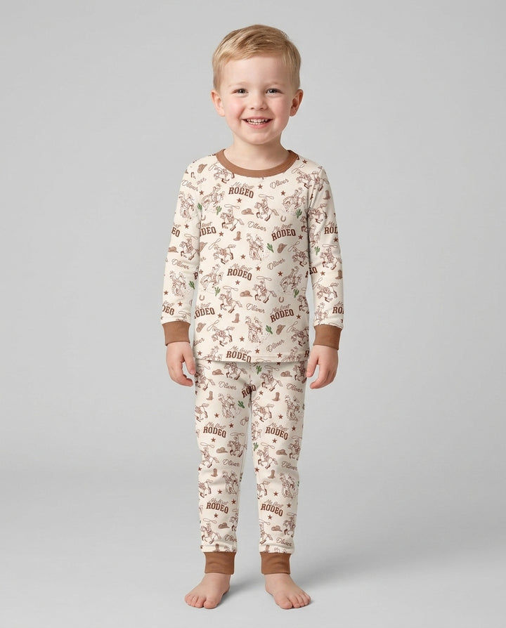 Custom Name First Rodeo Family Matching Bamboo Two Piece Long Sleeve Pajama Set