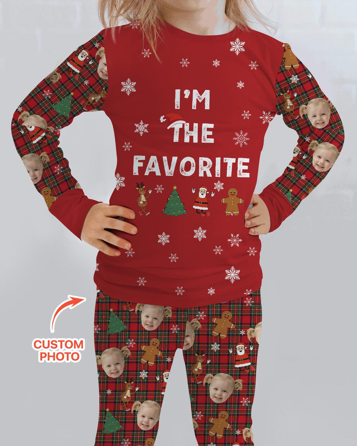 I'm The Favorite Christmas Funny Brother Sister Matching Bamboo Two Piece Long Sleeve Pajama Set