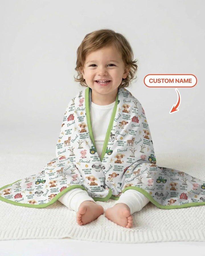 Custom Name God Says I Am Farm Animals Bamboo Blanket