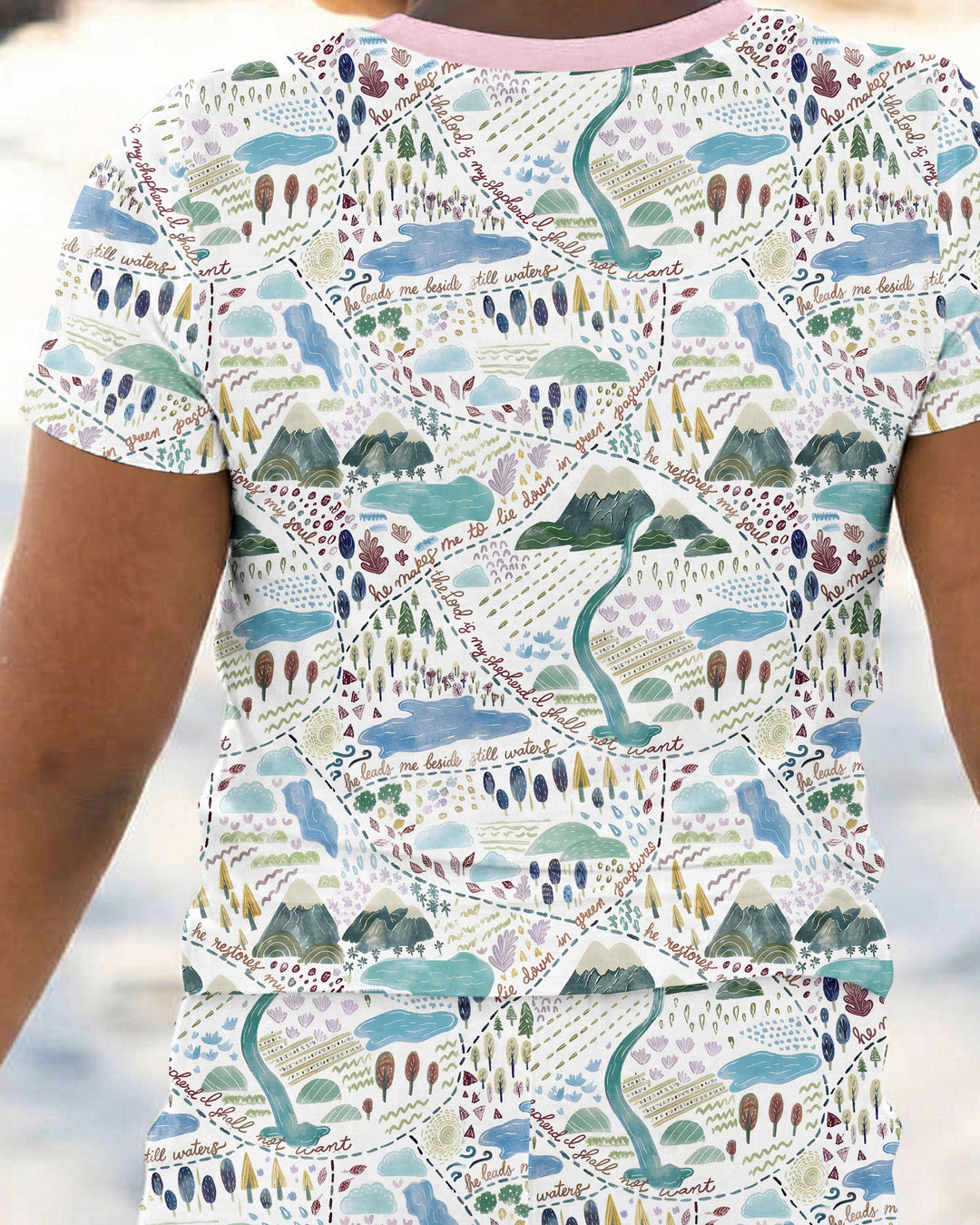 Whimsical Psalms 23 Map Bamboo Two Piece Short Sleeve Pajama Set