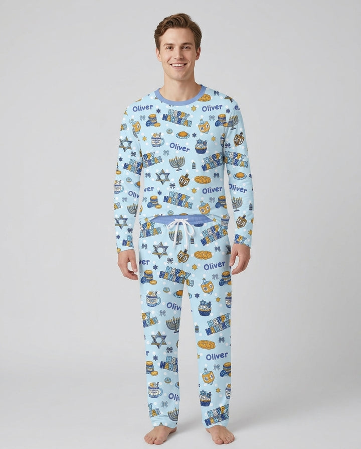 Custom Name Jewish Holiday Bamboo Men's Pajama Set