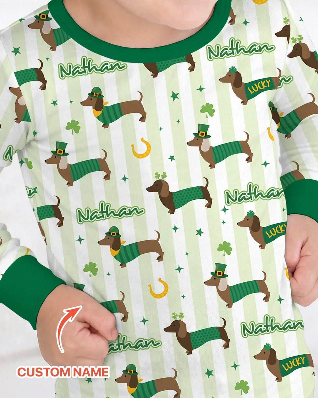 Lucky Dachshunds St. Patrick's Day Family Matching Bamboo Two Piece Long Sleeve Pajama Set
