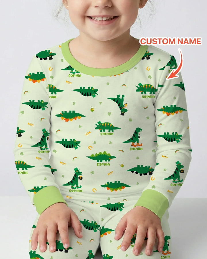 Lucky Dino Bamboo Two Piece Long Sleeve Pajama Set