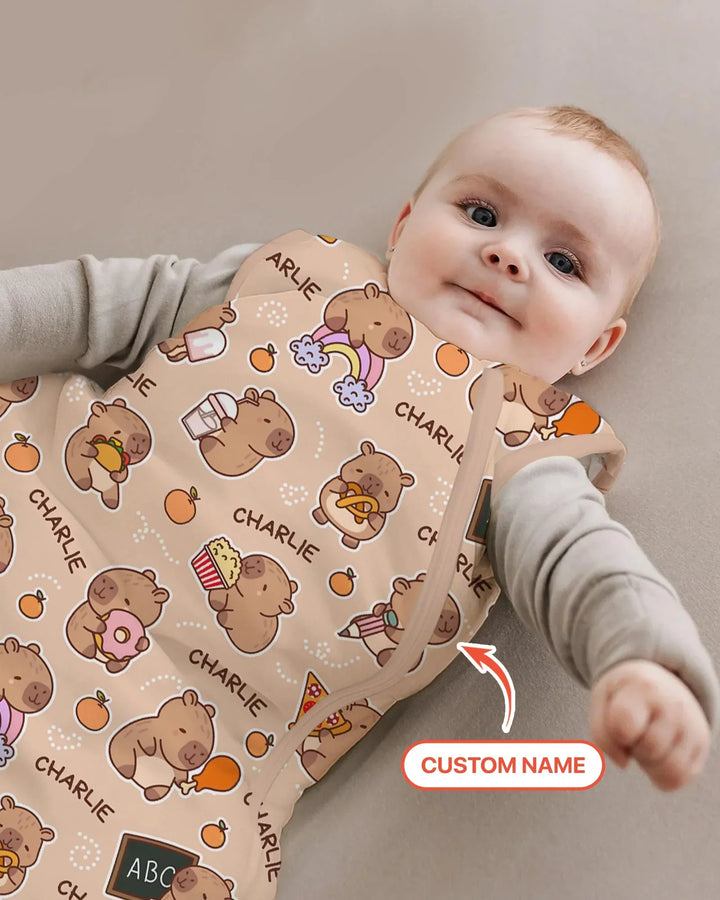 Custom Name Cute Capybara Bamboo Sleep Bag