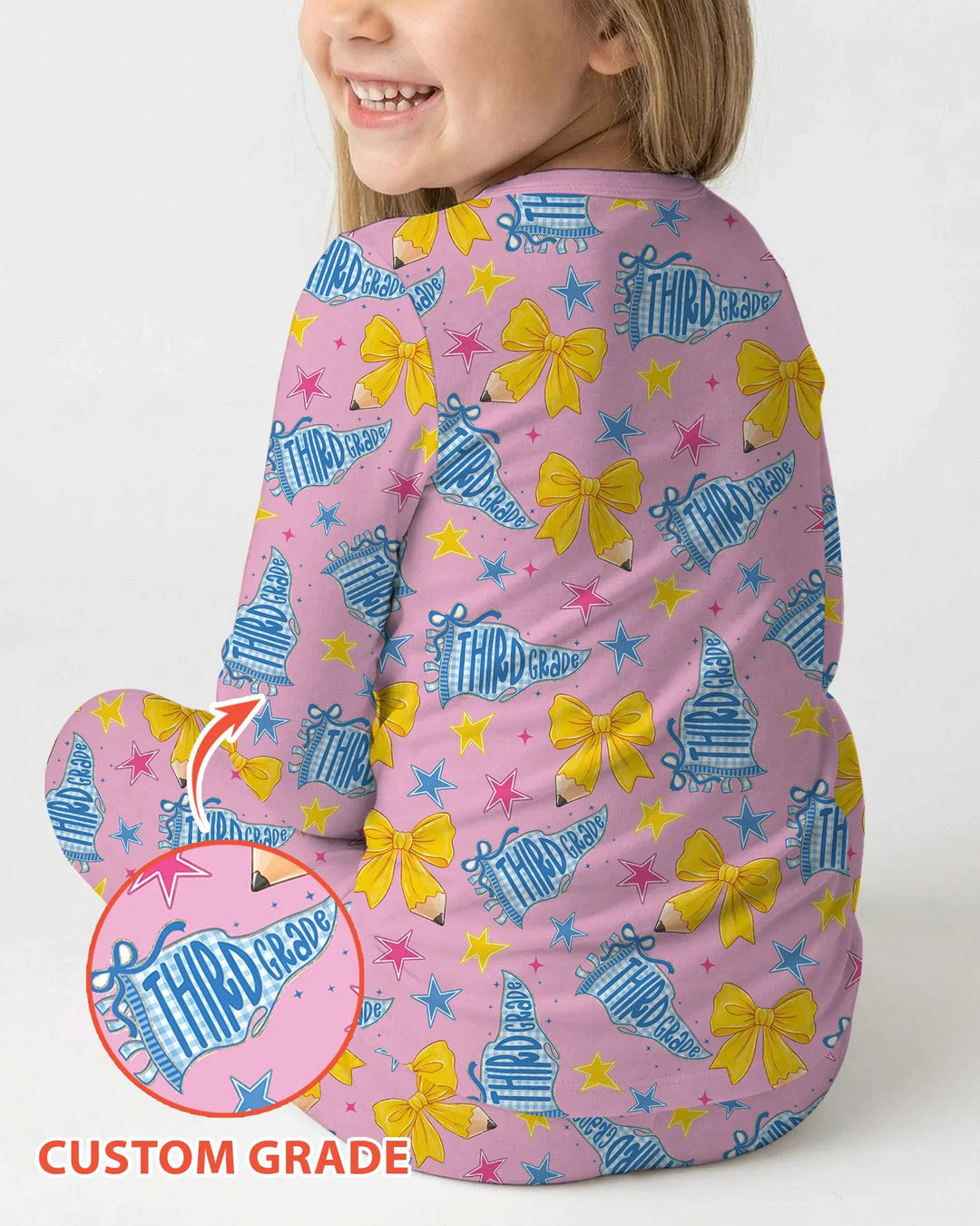 Pencil Bow Back To School Bamboo Two Piece Long Sleeve Pajama Set