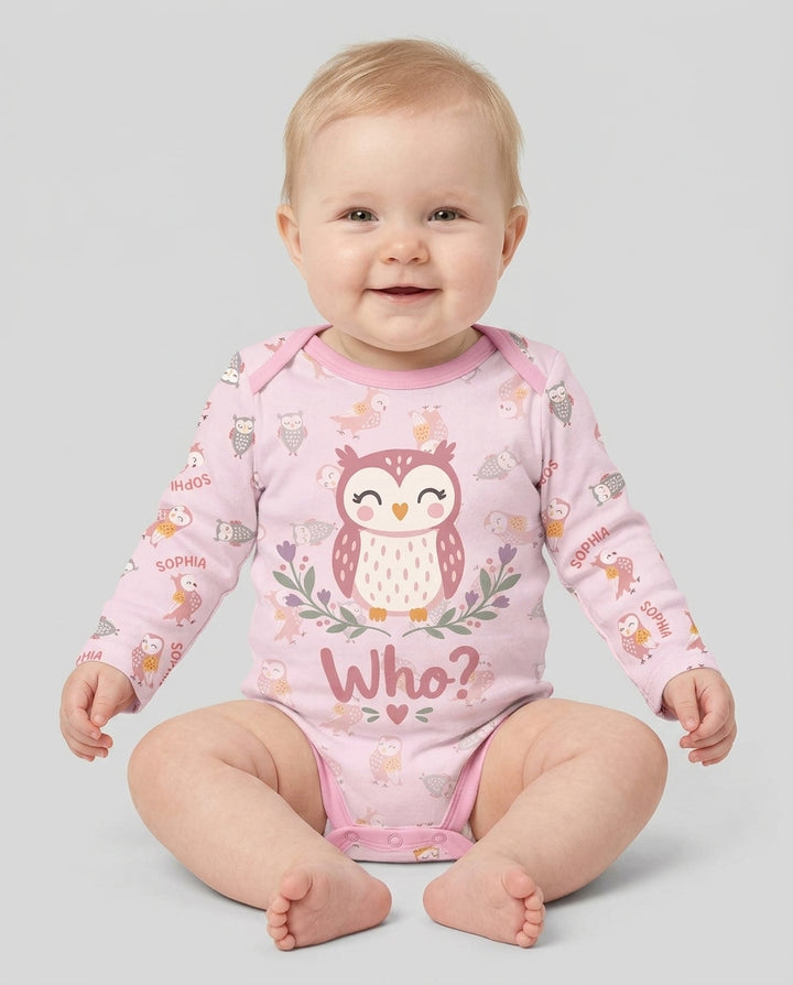 Custom Name Twin Owl Who's Who Bamboo Bodysuit