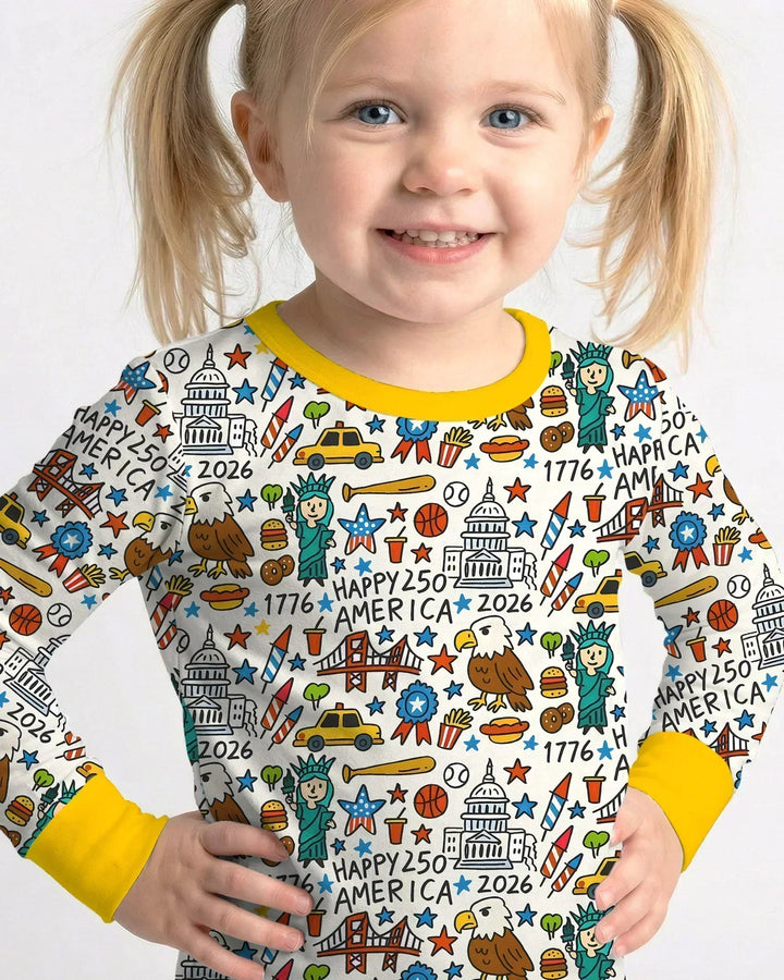 Doodle America 250th Anniversary Family Bamboo Two Piece Long Sleeve Pajama Set