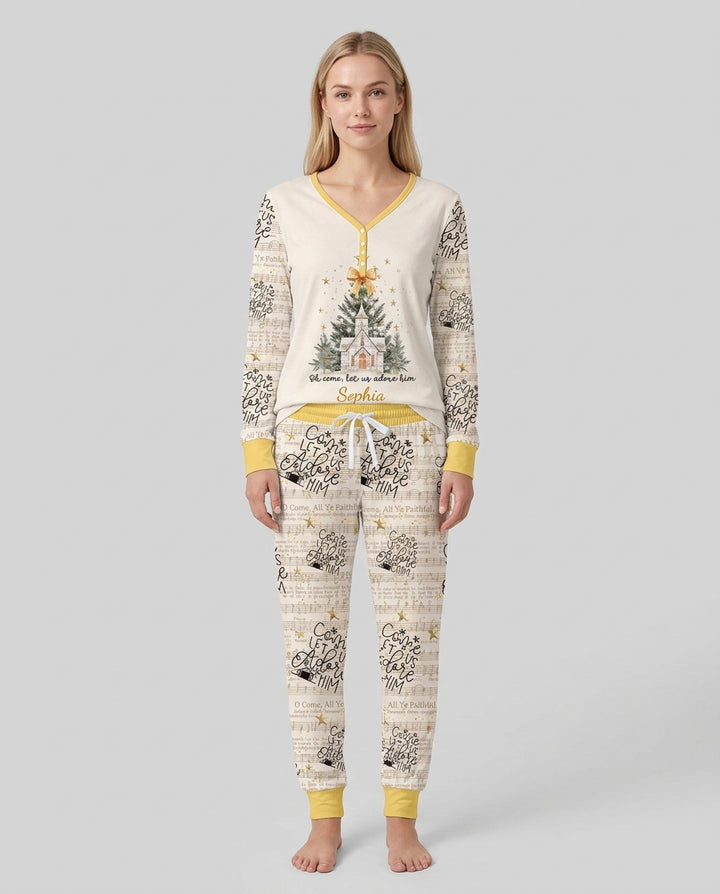 Oh Come Let Us Adore Him Custom Name Mommy And Me Matching Bamboo Women Pajama Set