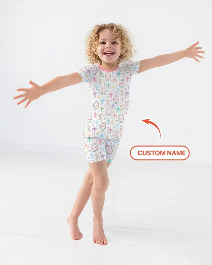 He Is Risen Personalized Bamboo Two Piece Short Sleeve Shorts Pajama Set