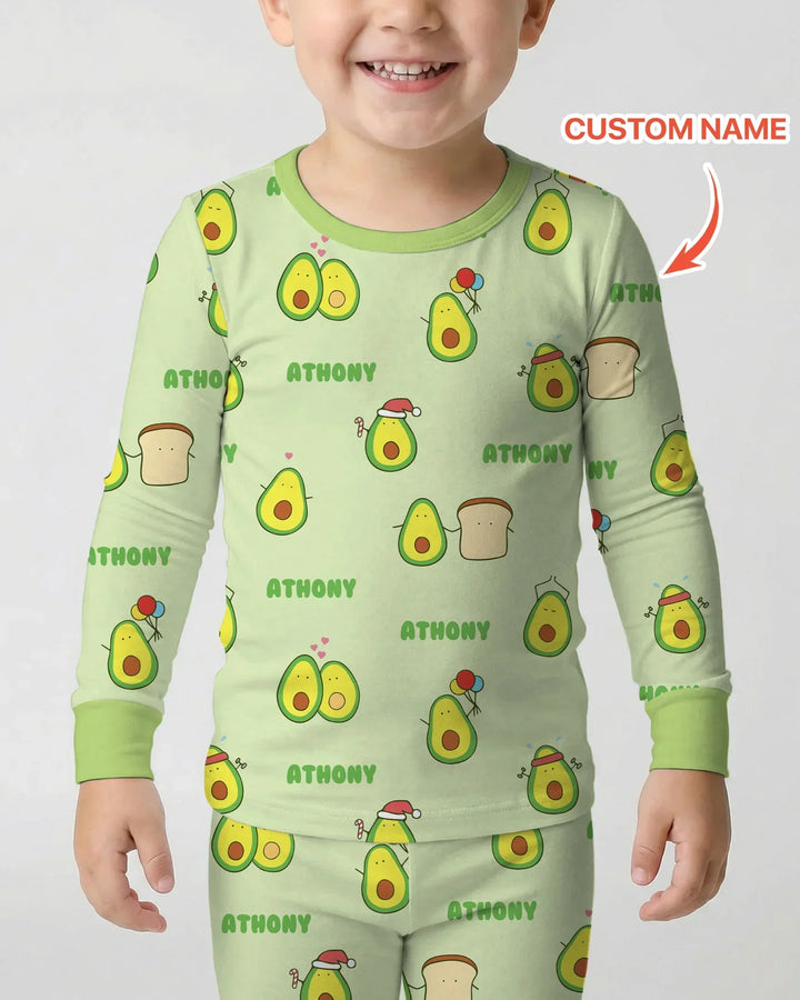 Custom Name Cute Avocado Bamboo Two Piece Long Sleeve Pajama Set