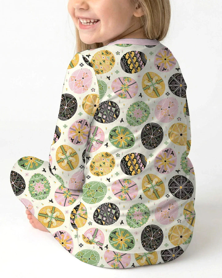 Pysanky Eggs Family Matching Bamboo Two Piece Long Sleeve Pajama Set
