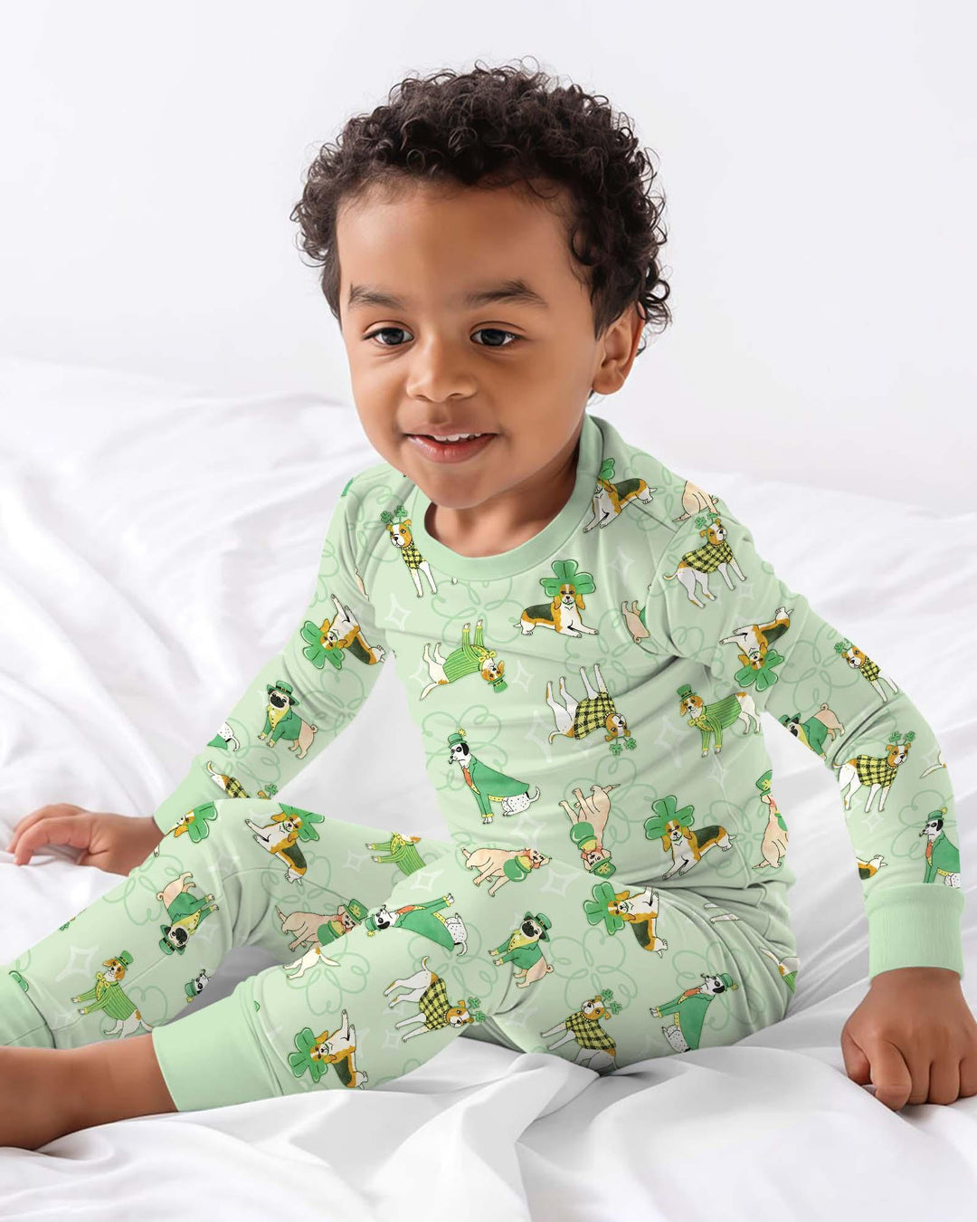 St. Patrick's Day Puppies Bamboo Two Piece Long Sleeve Pajama Set