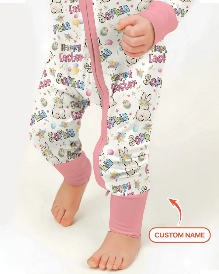 Personalized Happy Easter Bunny Bamboo Convertible Zippy