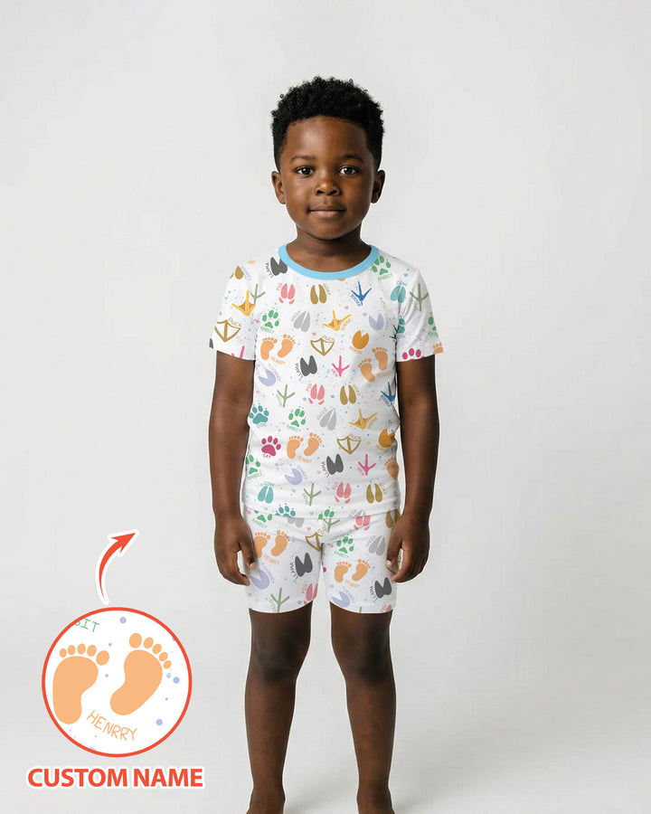Cute Farm Animal Tracks Custom Name Bamboo Two Piece Short Sleeve Shorts Pajama Set