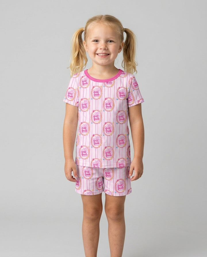 Custom Grade School Sweetie Bamboo Two Piece Short Sleeve Shorts Pajama Set