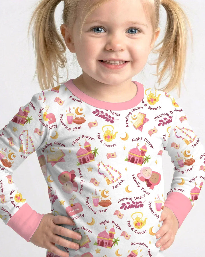 Ramadan Mubarak Matching Family Bamboo Two Piece Long Sleeve Pajama Set