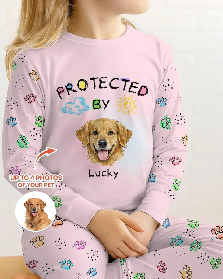 Custom Photo Crayon "Protected By" Bamboo Two Piece Long Sleeve Pajama Set