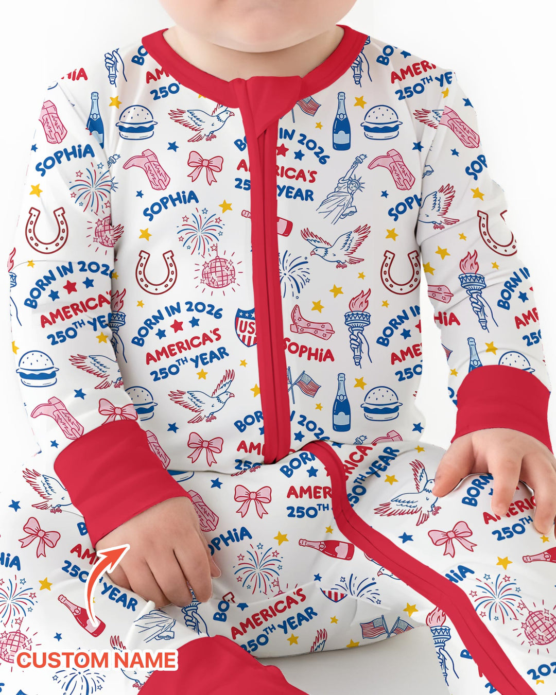 Born in 2026 America’s 250th Year Custom Name Bamboo Convertible Zippy