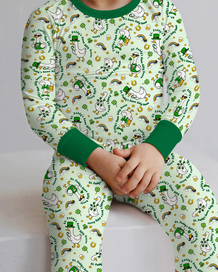 St. Patrick's Day Silly Goose Bamboo Two Piece Long Sleeve Pajama Set