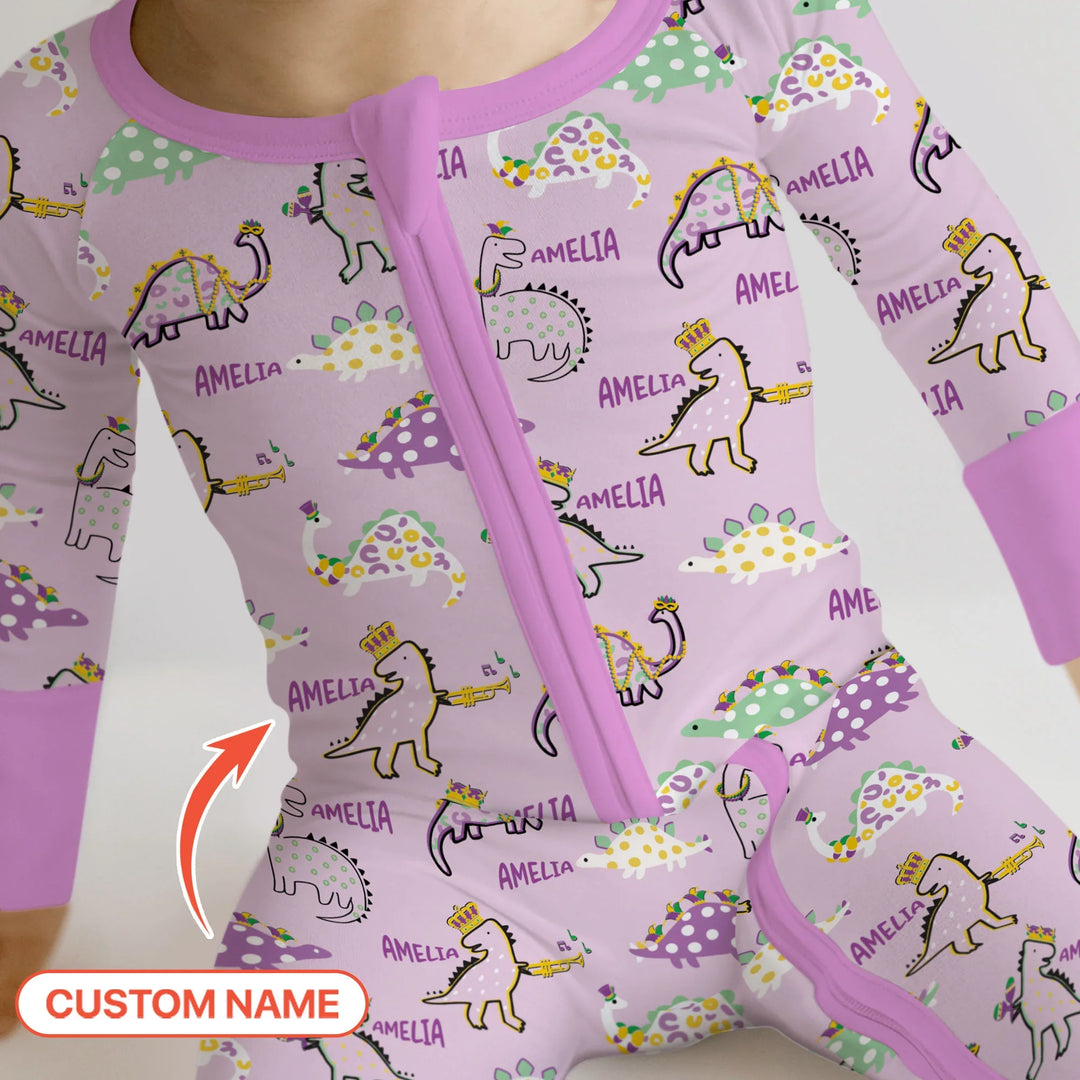 Custom Name Mardi Gras Saurus Bamboo Convertible Zippy