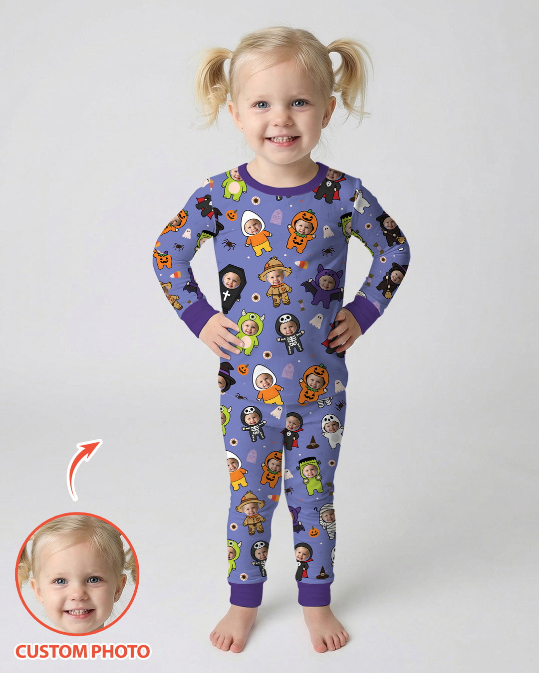 Custom Photo Little Halloween Crew Bamboo Two Piece Long Sleeve Pajama Set