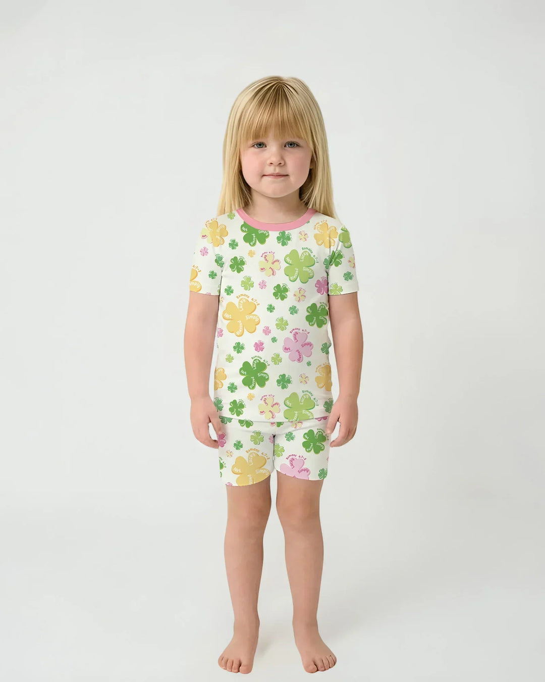Shamrocks Print St. Patrick's Day Bamboo Two Piece Short Sleeve Shorts Pajama Set
