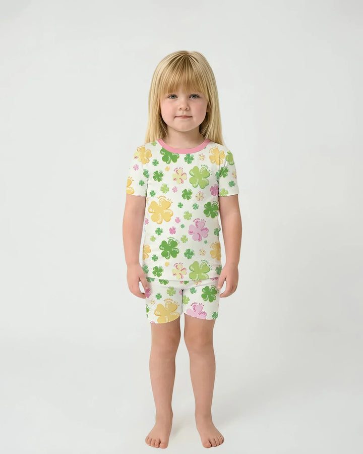 Shamrocks Print St. Patrick's Day Bamboo Two Piece Short Sleeve Shorts Pajama Set