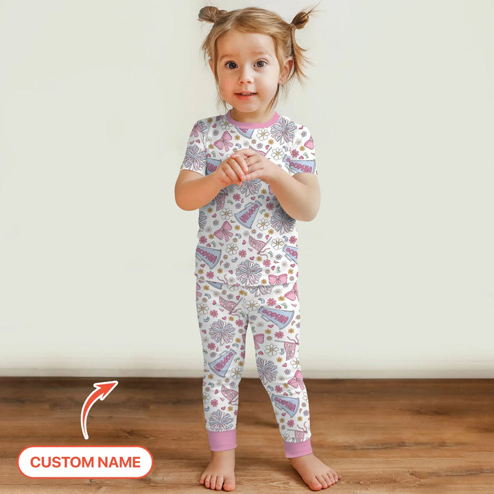 Custom Name Pastel Cheerleader Bamboo Two Piece Short Sleeve Pajama Set
